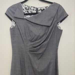 Tahari Asymmetrical Gray Dress with Cap Sleeves